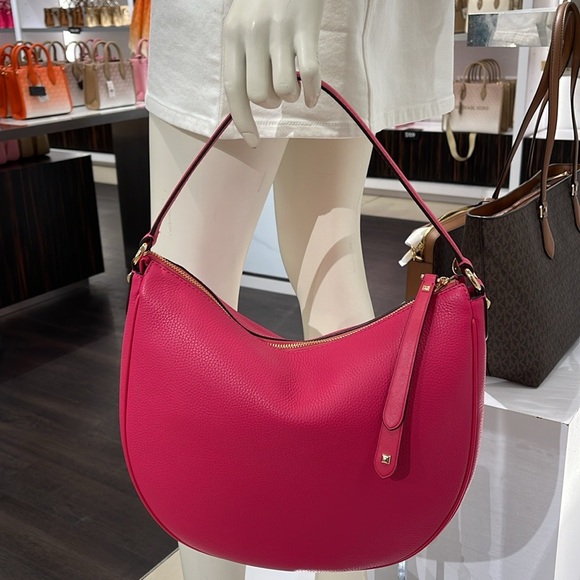 Michael Kors Dover Large Leather Top Zip Half Moon Shoulder Bag in Electric Pink - Picture 7 of 16